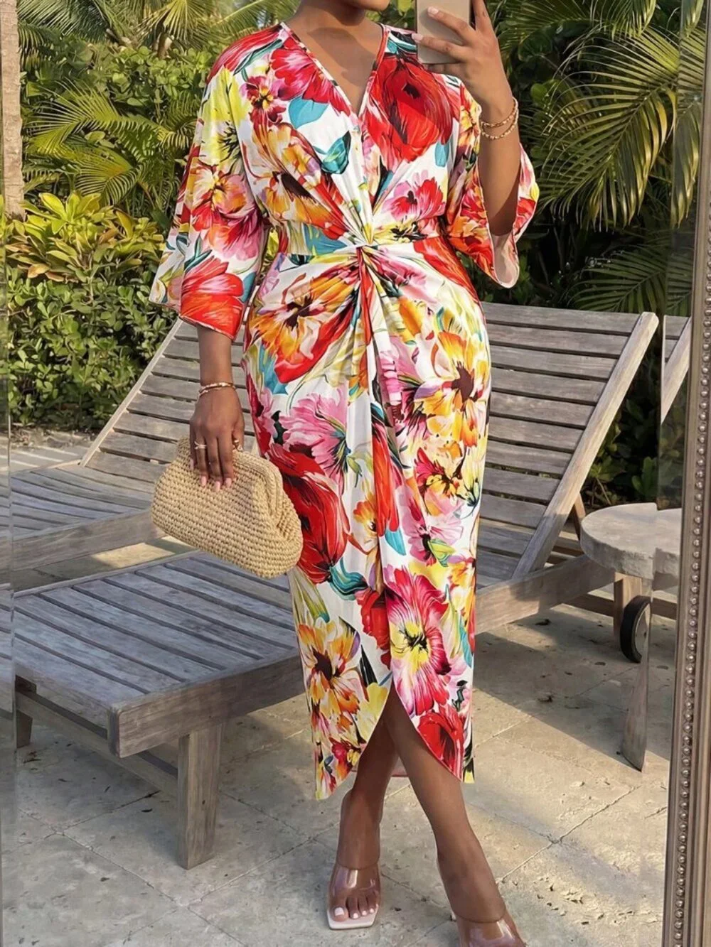 Multicolor Boho Women's Plus Size Elegant Floral Print Fitted Dress